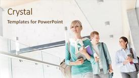  Presentation with university diversity - Cool new slides with walking in corridor at university backdrop and a sky blue colored foreground