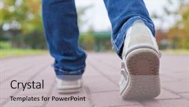  Presentation with pavement - Amazing theme having walking in sport shoes backdrop and a light gray colored foreground