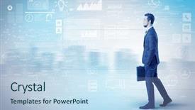  Presentation with walking - Slides consisting of walking in suit with briefcase background and a  colored foreground