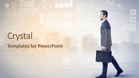  Presentation with database - Amazing slide deck having walking in suit with briefcase backdrop and a lemonade colored foreground