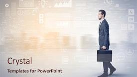  Presentation with database - PPT layouts featuring walking in suit with briefcase background and a lemonade colored foreground