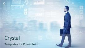  Presentation with walking - Beautiful slide deck featuring walking in suit with briefcase backdrop and a  colored foreground