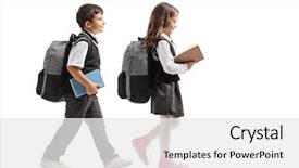  Presentation with backpacks - Amazing presentation theme having walking isolated on white background backdrop and a white colored foreground