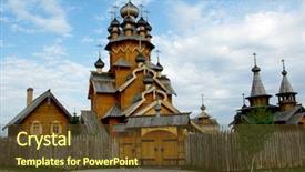  Presentation with church - Presentation featuring walking jesus - wooden church under a cloudy background and a tawny brown colored foreground