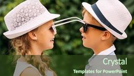  Presentation with kids garden - Cool new presentation design with walking kids in a garden backdrop and a  colored foreground