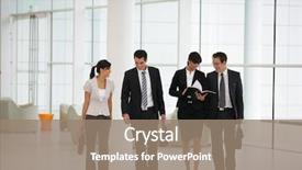  Presentation with company - Theme with walking meetings - business people in suit background and a coral colored foreground