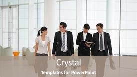  Presentation with animated business people - Colorful PPT layouts enhanced with walking meetings - business people in suit backdrop and a  colored foreground