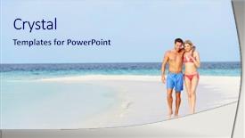  Presentation with romantic birthday couple celebrate - Audience pleasing slide deck consisting of walking on beautiful tropical beach backdrop and a sky blue colored foreground