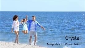  Presentation with holding hands family walking - Beautiful presentation design featuring  backdrop and a  colored foreground