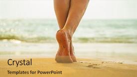  Presentation with walking - Presentation consisting of walking on the sandy beach background and a yellow colored foreground