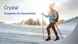  Presentation with mountain view - Theme having walking on the snowy trek background and a sky blue colored foreground