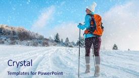  Presentation with mountain view - Presentation theme with walking on the snowy trek background and a sky blue colored foreground