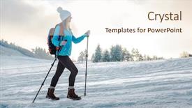  Presentation with mountain view - PPT layouts consisting of walking on the snowy trek background and a cream colored foreground