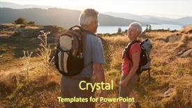  Presentation with senior couple - Colorful presentation design enhanced with walking on top of hill backdrop and a tawny brown colored foreground