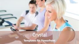  Presentation with cardio - Colorful PPT layouts enhanced with walking on treadmill young people cardio workout at fitness center backdrop and a coral colored foreground