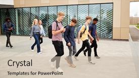  Presentation with culture building - Amazing slide set having walking out of college building backdrop and a  colored foreground