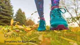  Presentation with running shoes - Theme having walking-outdoor-in-autumn-nature background and a gold colored foreground