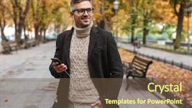  Presentation with old wite man and his music - Presentation theme enhanced with walking outdoors listening to music background and a  colored foreground