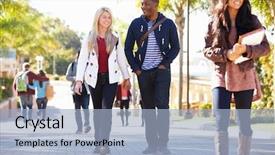  Presentation with students walking on campus - Theme consisting of walking outdoors on university campus background and a light blue colored foreground