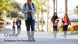  Presentation with university - Audience pleasing PPT layouts consisting of walking outdoors on university campus backdrop and a light blue colored foreground