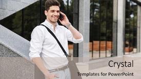  Presentation with successful - Beautiful presentation featuring walking outdoors talking on mobile backdrop and a mint green colored foreground