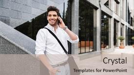  Presentation with successful - PPT theme consisting of walking outdoors talking on mobile background and a soft green colored foreground