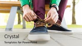  Presentation with people street - Slide deck featuring walking shoes - people footwear and fashion concept background and a light gray colored foreground