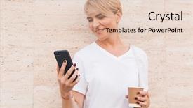  Presentation with wall street - Colorful PPT theme enhanced with walking street - photo closeup of happy blond backdrop and a lemonade colored foreground