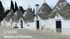  Presentation with walking - Beautiful slide set featuring walking-streets-of-trulli-town backdrop and a gray colored foreground