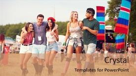  Presentation with music festival - Presentation design enhanced with walking through a music festival background and a coral colored foreground