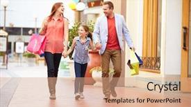  Presentation with family shopping - Slide set having walking through mall with shopping background and a coral colored foreground