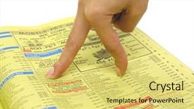  Presentation with sad woman walking - Slide set consisting of walking through the yellow pages background and a yellow colored foreground