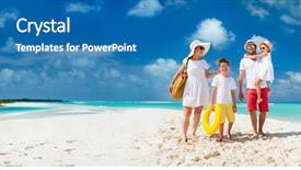  Presentation with walking together - PPT theme with walking together on tropical beach background and a teal colored foreground