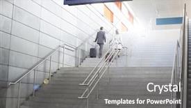  Presentation with stairs - PPT theme enhanced with walking up stairs in train background and a gray colored foreground