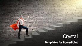  Presentation with superman - Presentation theme having walking up the stair case background and a dark gray colored foreground
