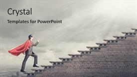  Presentation with super man - Audience pleasing presentation design consisting of walking up the stair case backdrop and a light gray colored foreground