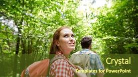  Presentation with travel friends - Colorful slide deck enhanced with walking with backpacks in woods backdrop and a tawny brown colored foreground