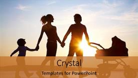  Presentation with happy baby - PPT theme having walking with child and baby background and a gold colored foreground