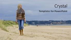 Presentation with sad woman walking - Cool new presentation with walks along a sandy beach backdrop and a light blue colored foreground