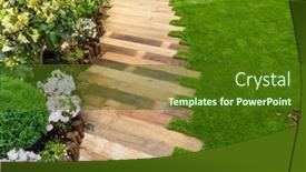  Presentation with wood - Presentation theme featuring walkway-in-the-park-garden background and a tawny brown colored foreground