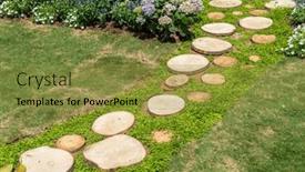  Presentation with garden - PPT theme consisting of walkway-in-the-park-garden background and a gold colored foreground