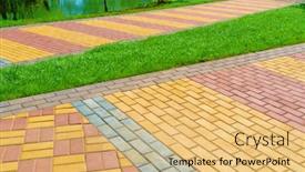  Presentation with paving - Presentation design featuring walkway-made-of-paving-slabs background and a yellow colored foreground