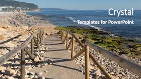  Presentation with beach - Colorful slide deck enhanced with walkway ocean - beach of cabo de trafalgar backdrop and a teal colored foreground