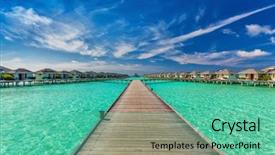  Presentation with beautiful fresh leaves water drops - Cool new presentation theme with walkway ocean - beautiful water villas backdrop and a seafoam green colored foreground