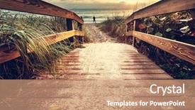  Presentation with beach - PPT theme with walkway ocean - boardwalk on beach background and a coral colored foreground