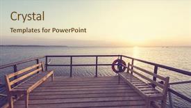  Presentation with beach litter - Beautiful presentation design featuring walkway ocean - boardwalk on beach backdrop and a  colored foreground