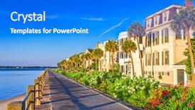  Presentation with charleston - Beautiful presentation theme featuring walkway ocean - charleston south carolina usa backdrop and a cobalt blue colored foreground