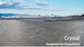  Presentation with parking lot - Audience pleasing PPT theme consisting of walkway ocean - empty parking lot with skyline backdrop and a gray colored foreground