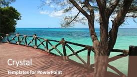  Presentation with sea shore - Cool new PPT theme with walkway ocean - fence of wooden bridge backdrop and a coral colored foreground