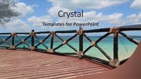  Presentation with wooden boat at sea edge - Beautiful PPT layouts featuring walkway ocean - fence of wooden bridge backdrop and a light blue colored foreground
